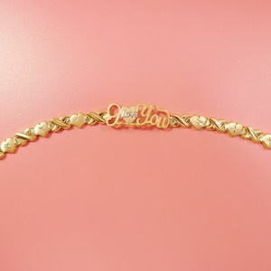 Bracelet je t&#39;aime xo en argent sterling véritable avec motif coeur, finition or jaune 14 carats