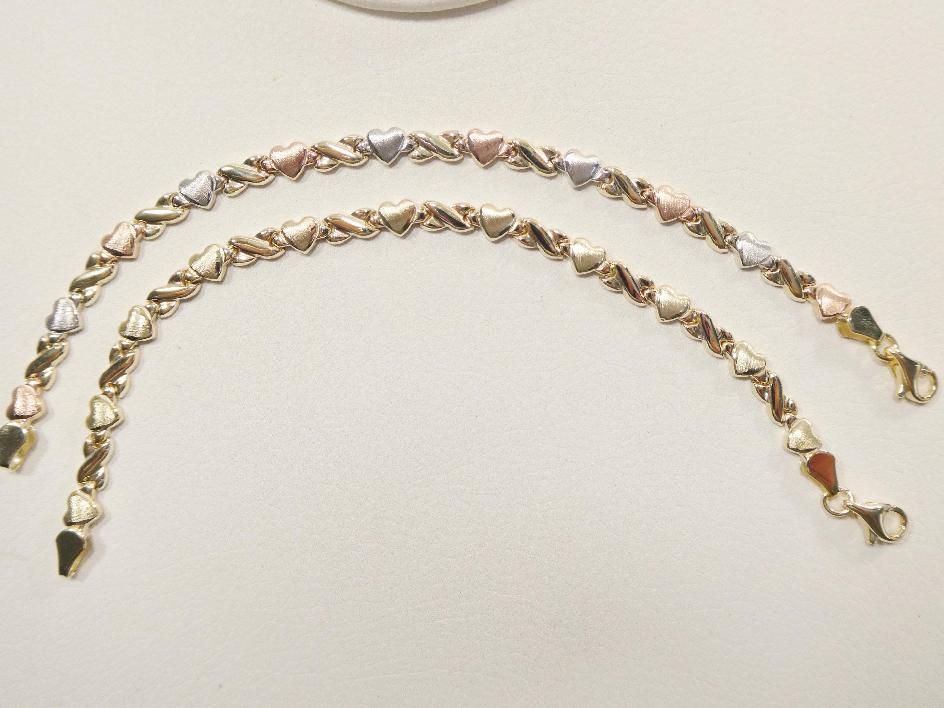 real 10k solid yellow gold 6 inch children/women xo heart bracelet