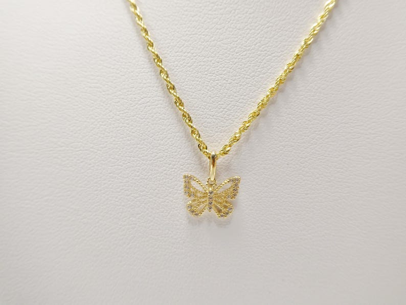 14k Real Solid Yellow Gold Butterfly Pendent and Rope Necklace Etsy