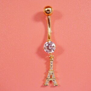 14k real solid yellow gold Eiffel tower  belly button ring piercing