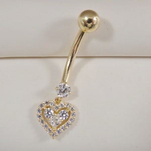 Piercing all&#39;ombelico a forma di cuore in oro giallo massiccio 14k