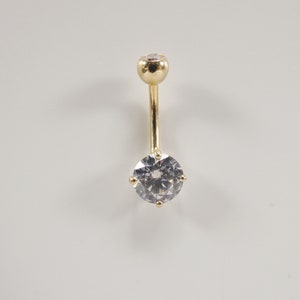 Piercing all&#39;ombelico con pietra pendente da 8 mm in oro giallo massiccio 14k