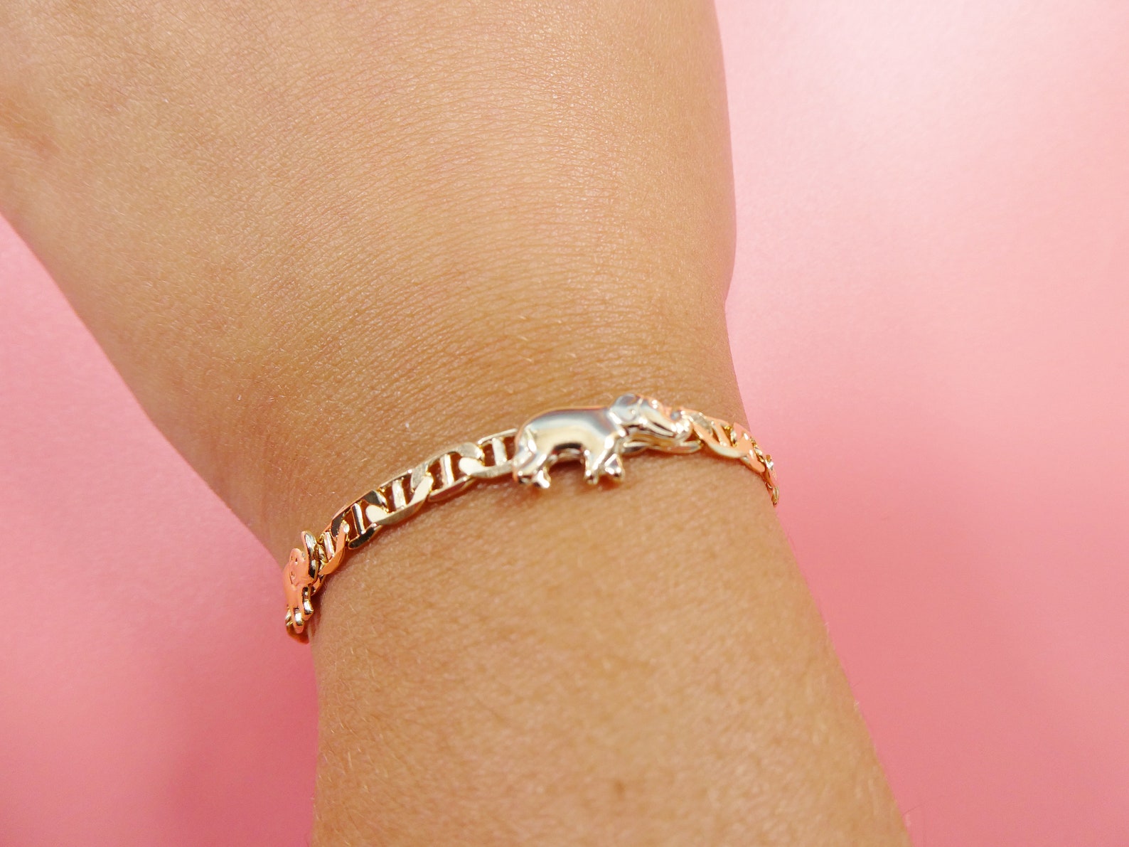 LONYOO Bracciale Elefante in acciaio inossidabile placcato oro 18k regali elefanti per le donne bracciali polsino gioielli animali, Moyenne, Acciaio inossidabile, Strass