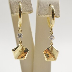 10k real yellow gold love engrave dangle plain huggie earring