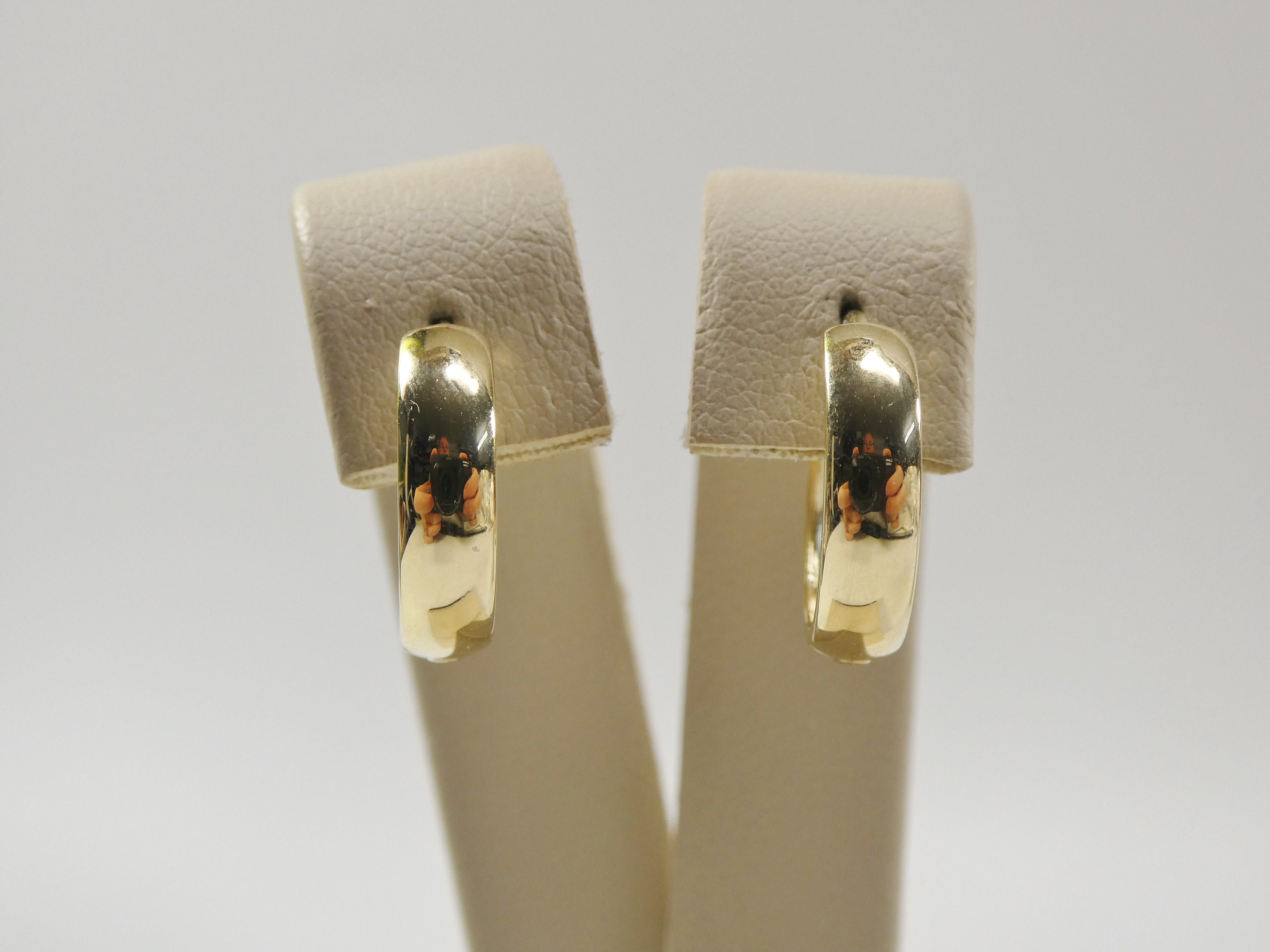 real 10k solid yellow gold 15mm high polish plain large hoop huggie earrings
