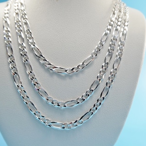 real 925 sterling silver 3.5mm Italian concave figaro solid chain lobster lock clasp