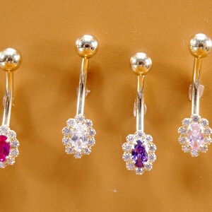 14k real solid yellow gold oval color stone center belly button ring piercing