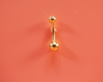 14k real solid yellow gold high polish ball belly button ring piercing