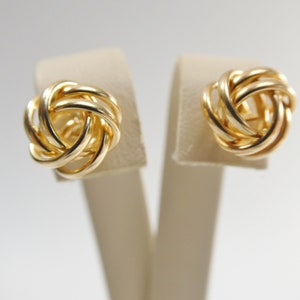 real 10k solid yellow gold push post medium size love knot stud earrings