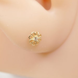 10k echtes solides Gelbgold kleine Blume Push-Back-Ohrring