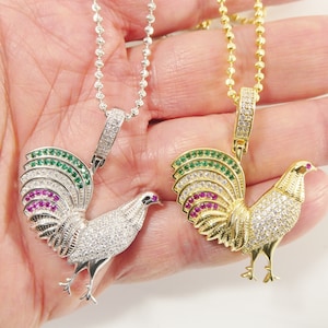 real 925 sterling silver 2mm moon chain and rooster pendent