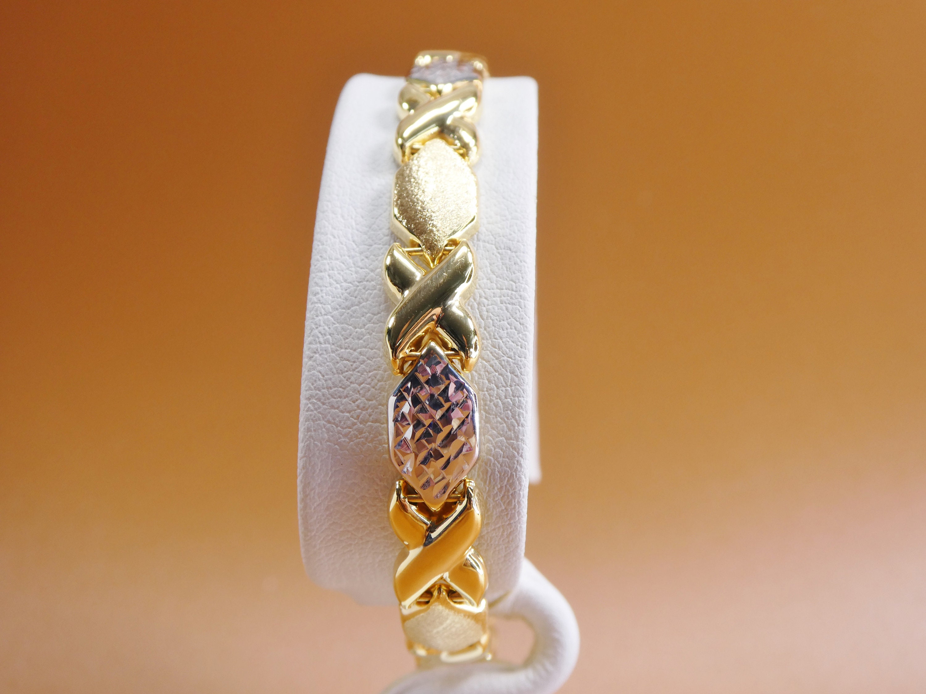 Two Tone XOXO Bracelet: 14k Yellow Gold Finish, Sterling Silver, 8