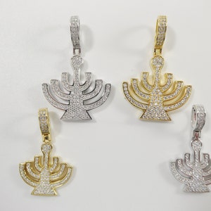 real 925 sterling silver menorah full stone setting pendent