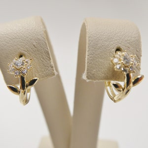 real 10k solid yellow gold flower hoop huggie earrings