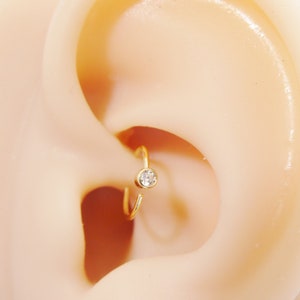 14k real solid yellow gold cz hoop earring cartilage daith ring piercing