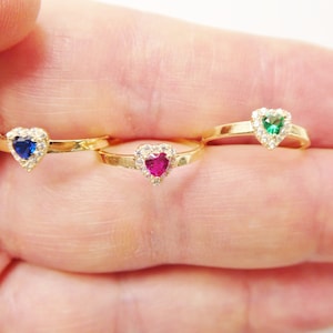 10k solid yellow gold baby children heart shaped color stone ring