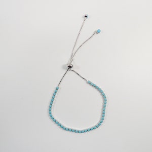 Adjustable turquois tennis bracelet real 925 sterling silver