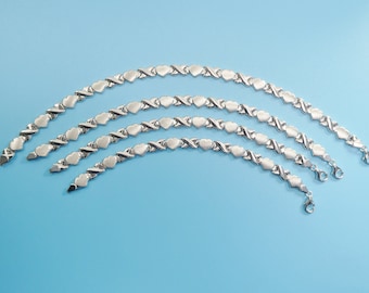 Sterling Silver XOXO Heart Bracelet: Satin Finish
