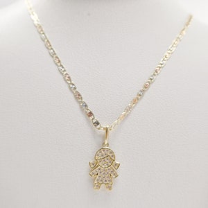10k real solid yellow gold small girl pendent and 16 inch Valentino necklace