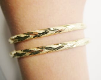 14K real solid yellow gold children baby bangle bracelet