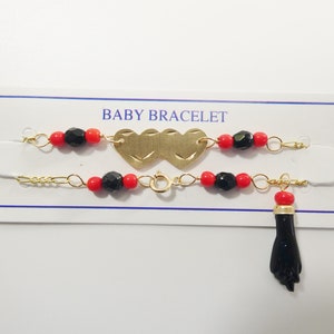 real 10k solid yellow gold 5 inch azabache heart  girl baby bracelet