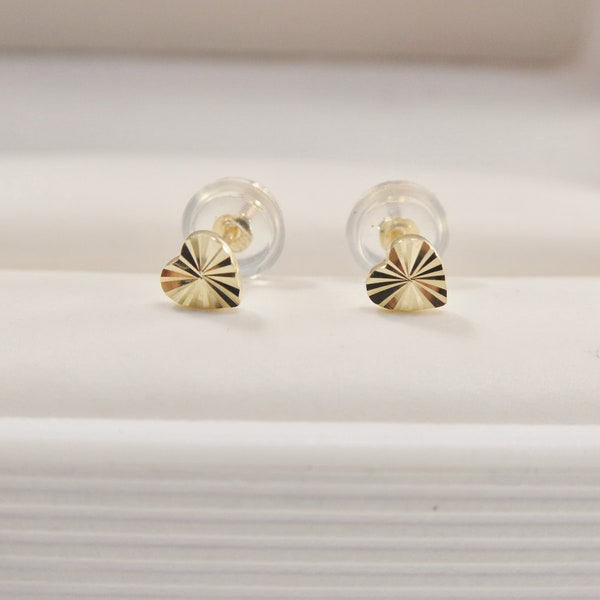 real 10k solid yellow gold TINY SMALL heart  push post stud earring