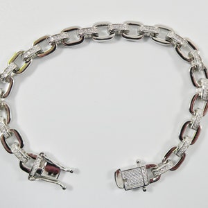 8mm real 925 sterling silver 7/ 8 inch solid paperclip bracelet 14k white gold finish