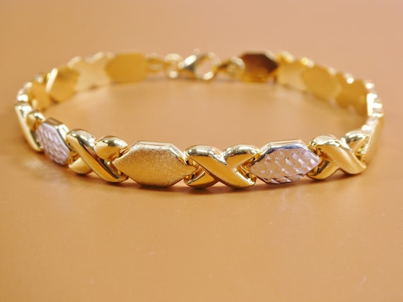 Inch Xoxo Stampato Bracelet Two Tone 14k Yellow Gold Color
