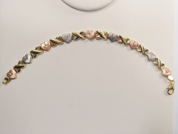 Real 10k Solid Yellow Gold Xo Heart Hugs and Kisses Tri Color