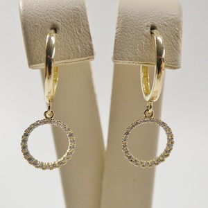 10k real solid yellow gold circle drop huggie earrings