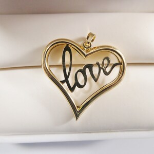 14k real solid yellow gold love heart high polish charm pendent