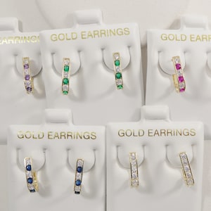 real 10k solid yellow gold birthstone color straight line French back earring