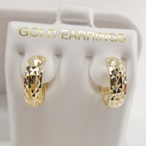 real 10k solid yellow gold diamond cut 13m hoop huggie earrings