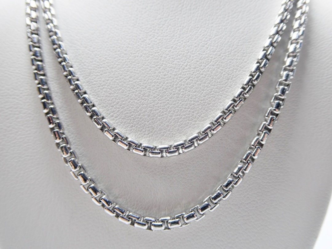 Sterling Silver 3MM Round Box Chain - 14k White Gold Finish - Etsy