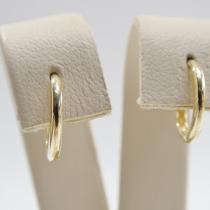 real 10k solid yellow gold 12mm high polish plain hoop huggie earring