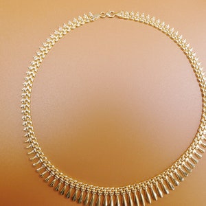 14k yellow gold tone color Cleopatra necklace over real 925 sterling silver
