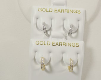 real 10k solid yellow gold small 9mm prong setting huggie hoop earrings