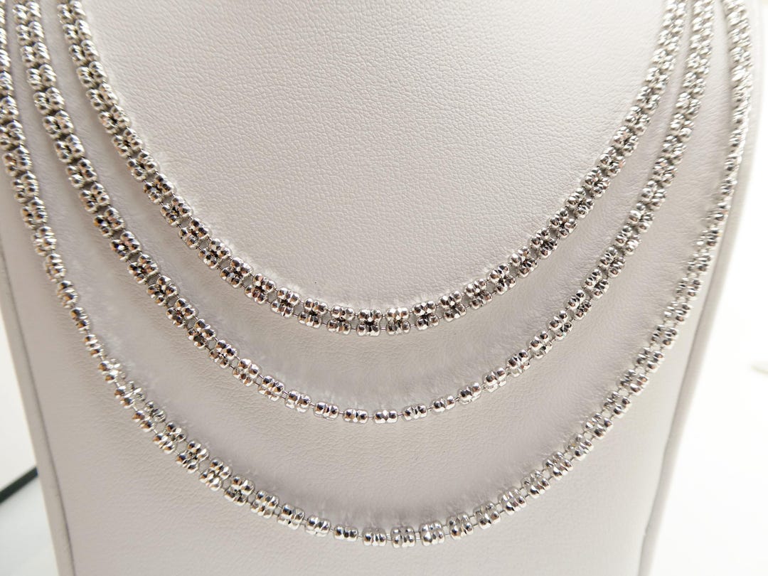 Real 925 Sterling Silver 2 Line Flat Diamond Cut Ice Link Chain ...