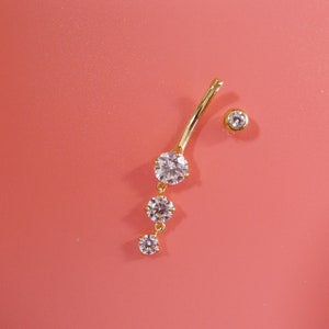 14k real solid yellow gold flower belly button ring piercing YELLOW GOLD
