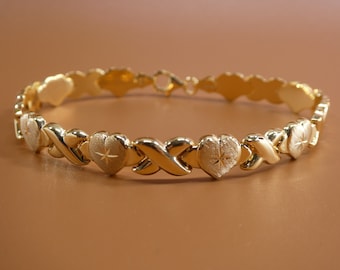 6.5 / 7 / 8 / 10 inch xoxo heart stampato bracelet all yellow tone 14k yellow gold color finish over real 925 sterling silver