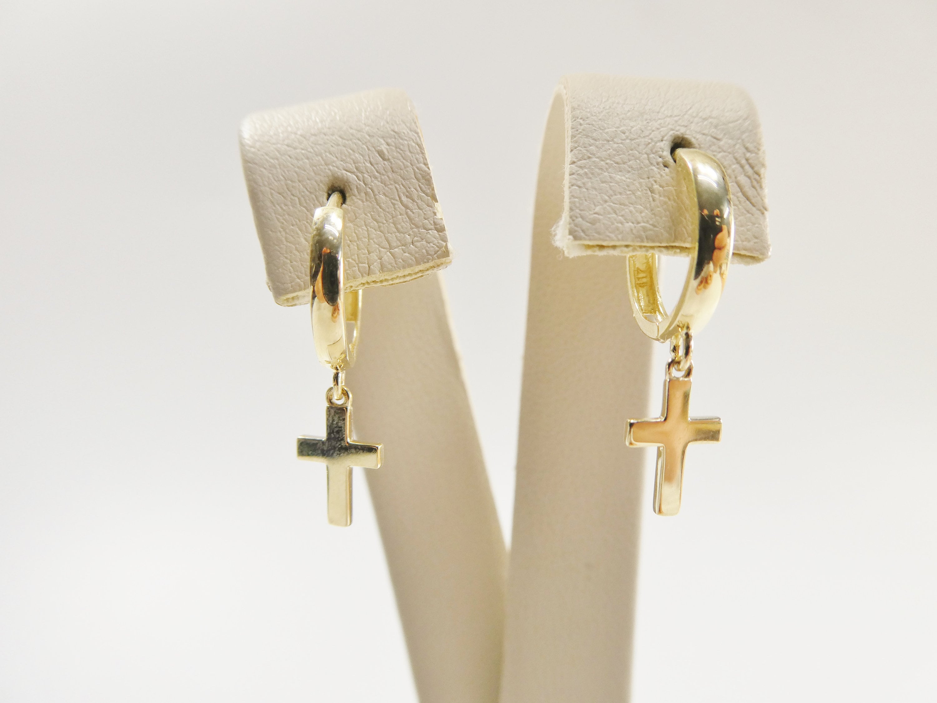 Jewelers Men's Diamond Cross Dangle Hoop Earrings 1/5 Ct TW Round 10K Yellow Gold