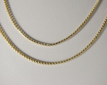 Collar de cadena de caja redonda pequeña de oro amarillo sólido real de 14k pequeño y pequeño de 2MM