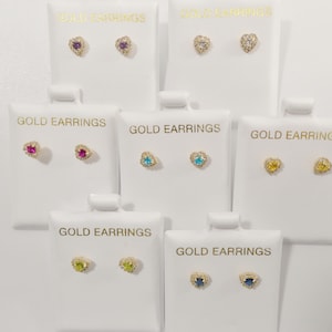 10k real solid yellow gold screw back children birth stone earrings heart shape