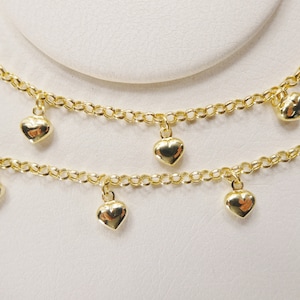 real 10k solid yellow gold 5.5/ 6.5 inch children/women heart dangling cable bracelet