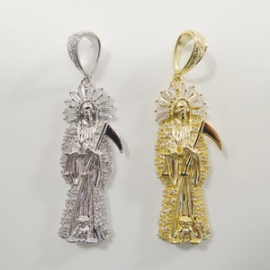 real 925 sterling silver large santa muerte pendent charm