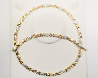 Sterling Silver XOXO Necklace Bracelet Set - 14k Gold Finish