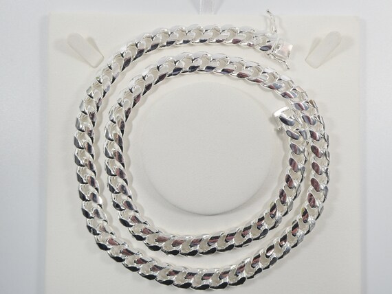 Real 10.5MM 925 Sterling Silver Men Miami Semi Solid Link Chain