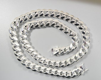 Real 12mm 925 Sterling Silver Miami Semi Solid Link Chain Box Lock