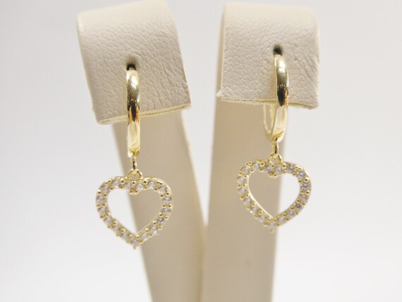 Real 10k Solid Yellow Gold Dangle Heart Micro Fave Setting Plain 