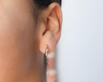 real 10k solid yellow gold designer polish hoop huggie earrings